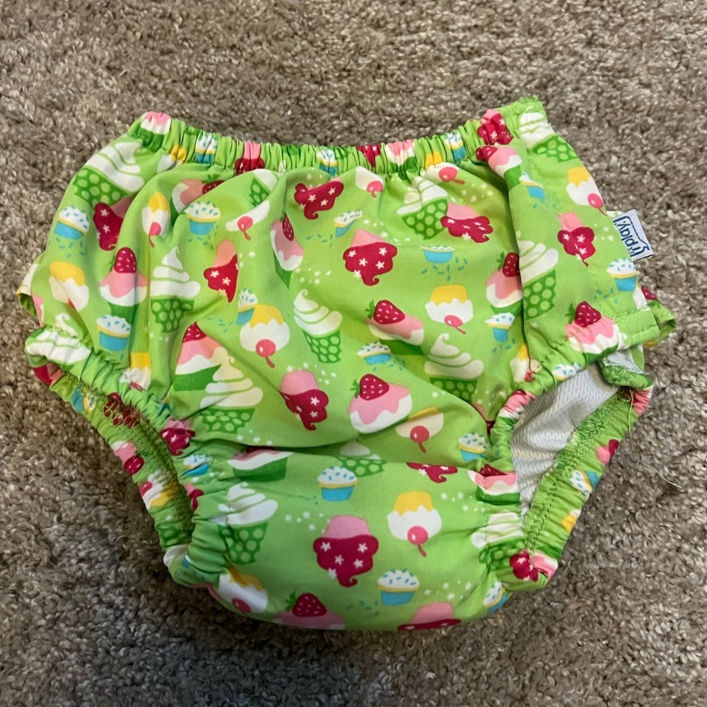 Green and Red Swim Coverup with Fruit Pattern